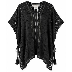 House of Harlow 1960 Black Crochet Poncho Top Boho Cover Up Side Tie One Size